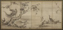 Birds, flowers, and trees: on the back, bamboo trees, Momoyama period, 1568-1615. Creator: Unknown.