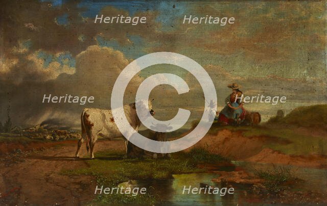 Landscape with a Shepherdess and Cattle, 4th quarter of 19th century. Creator: Eduard Hamman.