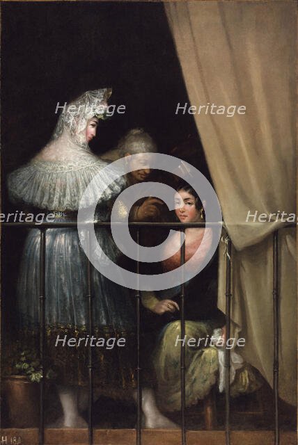 Maja and Celestina on the Balcony, c1840. Creator: Alenza y Nieto, Leonardo (1807-1845).