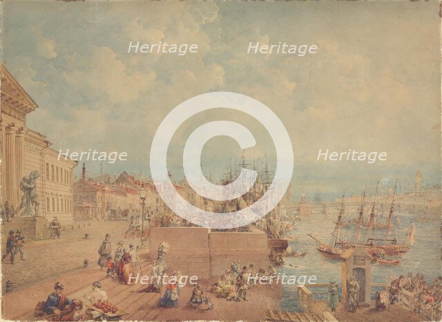 Embankment of Vasilyevsky Island, Mid of the 19th cen. Creator: Sadovnikov, Vasily Semyonovich (1800-1879).