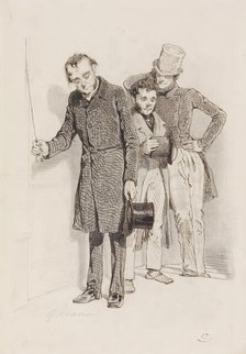 Three Men, One Pulling a Bell, 1845. Creator: Paul Gavarni.