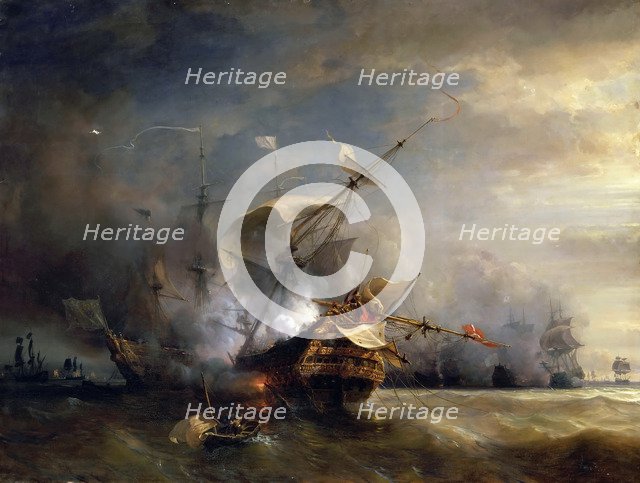 The naval Battle near Lizard Point, Cornwall on 21 October 1707. Artist: Gudin, Théodore (1802-1880)