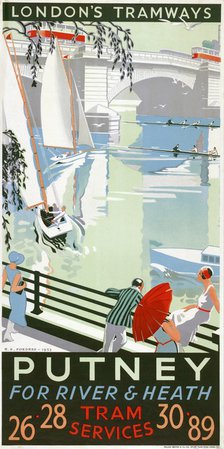 'Putney, for River and Heath', London County Council (LCC) Tramways poster, 1932. Artist: RF Fordred