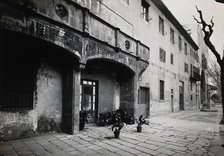 Hospital de la Santa Cruz, Barcelona: a long view of the courtyard. Creator: Unknown.