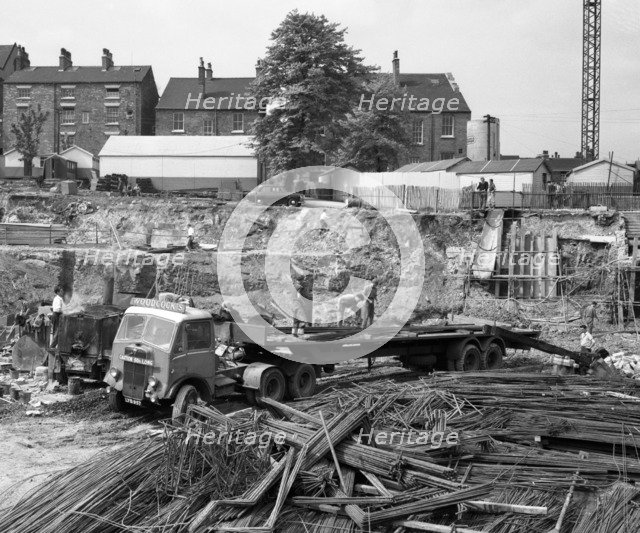 An AEC Mammoth Major on the building site for Sheffield University, 1960. Artist: Michael Walters