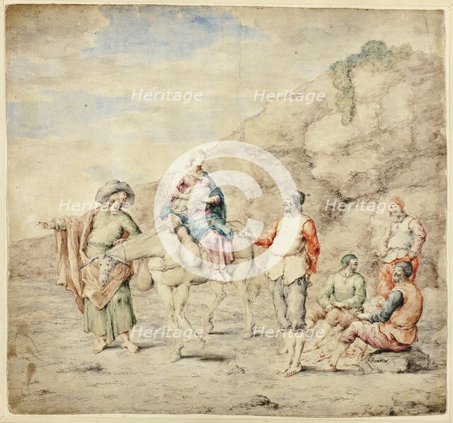 Holy Family Passing Four Men, 1660/69. Creator: Leonard Bramer.