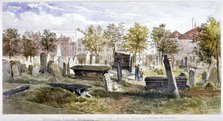 View of tombs and memorial stones in Bunhill Fields, Finsbury, Islington, London, 1866.              Artist: Anon