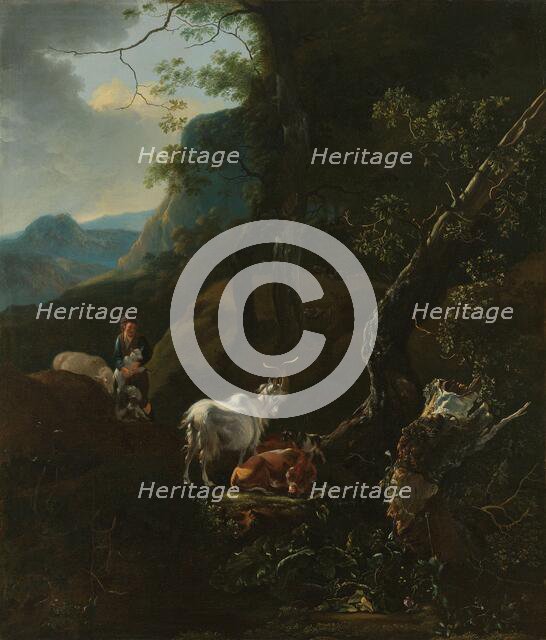 A Sherpherdess with Animals in a Mountainous Landscape, 1649-1673. Creator: Adam Pynacker.