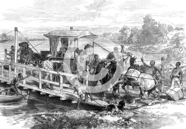 Pontoon over the Vaal River, Klipdrift, South African diamond fields, 1874. Artist: Unknown