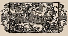 Witch unleashing storm. From "History of Northern Peoples" by Olaus Magnus, Archbishop..., 1555. Creator: Anonymous.
