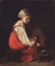 A Peasant Girl with a Calf, 1829. Artist: Venetsianov, Alexei Gavrilovich (1780-1847)