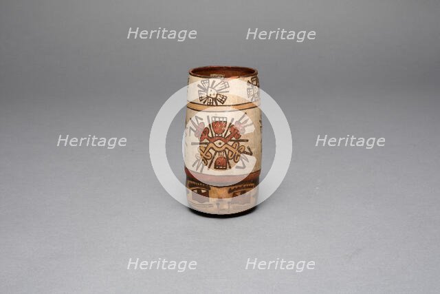 Beaker in the Form of a Human Head with Bound Lips; Bands of Abstract Motifs, 180 B.C./A.D. 500. Creator: Unknown.