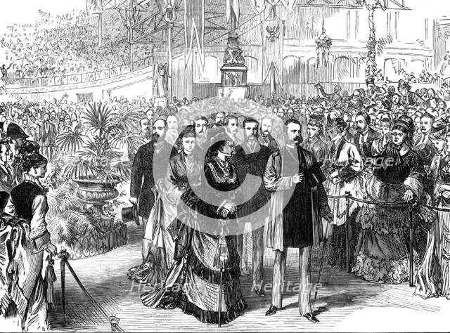 The Emperor of Russia at the Crystal Palace: the royal party passing up the Nave, 1874. Creator: Unknown.