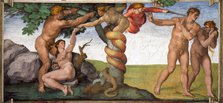 The Expulsion from the Paradise (Sistine Chapel ceiling in the Vatican), 1508-1512. Creator: Buonarroti, Michelangelo (1475-1564).