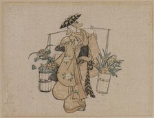 A Beauty Carrying Two Buckets of Flowers, c. 1696-1716. Creator: Torii Kiyomasu (Japanese), style of.