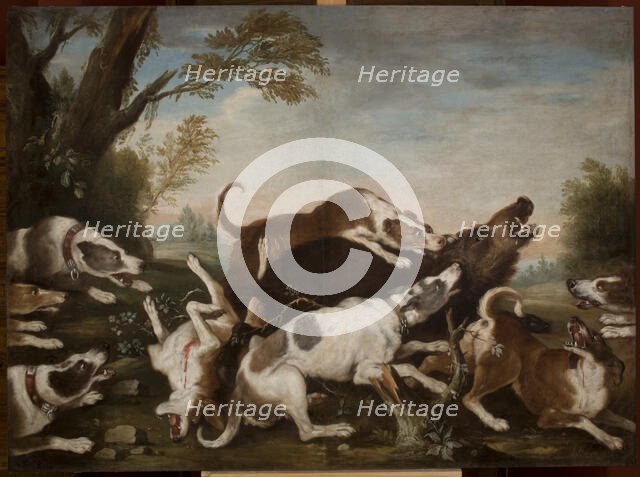 Hunting Scene (Dogs Attacking Wild Boar), 1st quarter of 18th century. Creator: Joseph Anton Harzath.