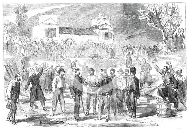 The first visit of Victor Emmanuel to the camp of the national army at St. Angelo..., 1860. Creator: Unknown.