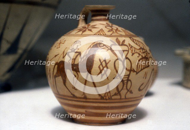 Horseman on Greek Scent-Bottle (Araballos) Proto-Corinthian, c7th century BC. Artist: Unknown.