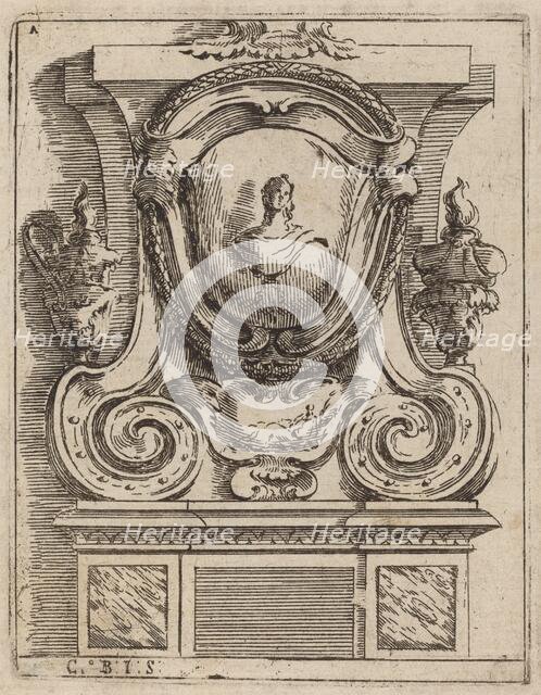 Architectural Motif with Bust and Two Lamps, c. 1690. Creator: Carlo Antonio Buffagnotti.