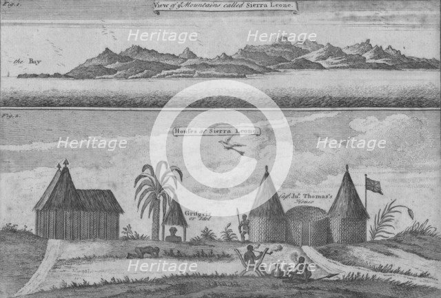 'View of Mountains called Sierra Leone & Houses at Sierra Leone', c18th century. Artist: N Parr.