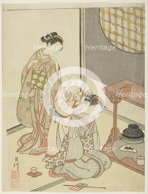 Night Rain of the Tea Stand (Daisu no yau), from the series "Eight Views of the...", c. 1766. Creator: Suzuki Harunobu.