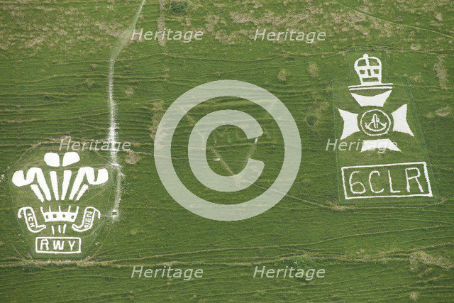 Chalk military badges, Fovant Down, Wiltshire, 2016. Creator: Historic England Staff Photographer.