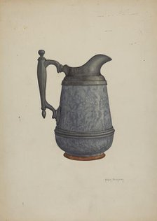 Pewter and Ceramic Pitcher, c. 1937. Creator: Helen Bronson.