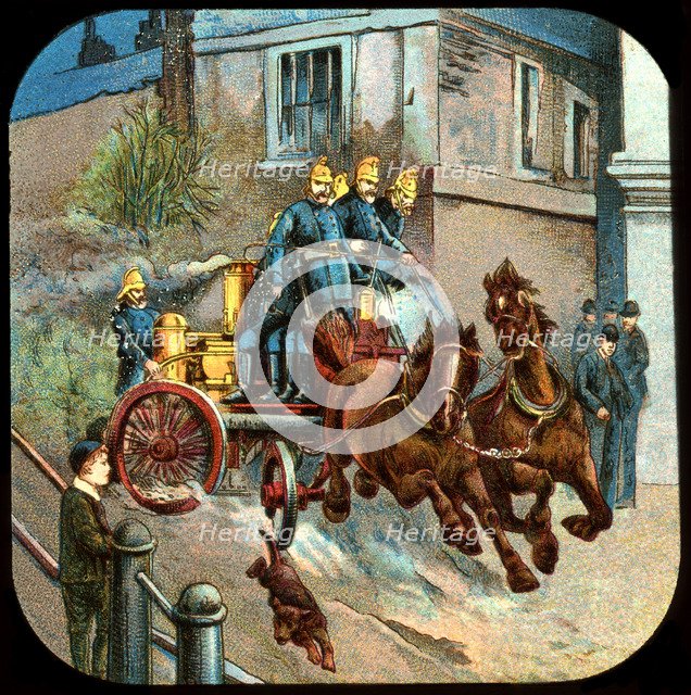 Horse-drawn fire engine, c19th century. Artist: Unknown