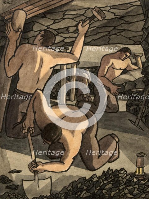 Industrial Coal mine scene, between 1939 and 1946. Creators: Central Office of Information, George Bissill.