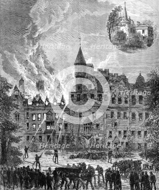 Fire at Cortachy Castle, Scotland, the seat of the Earl of Airlie, 1883. Creator: Unknown.