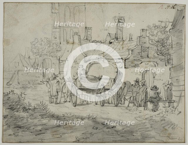 Village scene with carriages. Creator: Pieter Molijn.