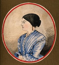 Mrs  Stephen Jenner in profile, head and shoulders, wearing a blue dress, 1856. Creator: Stephen Jenner.