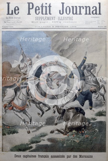 Two French army captains attacked and killed by Morrocans, Morocco, 1902. Artist: Unknown
