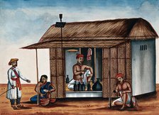 A man sitting in an arrack shop, a guard buying a drink from a woman..., (between 1800 and 1899?). Creator: Unknown.