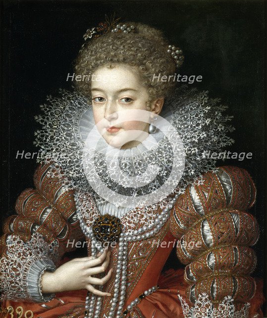 Portrait of Queen Elisabeth of France (1602-1644), Queen consort of Spain. Artist: Pourbus, Frans, the Younger (1569-1622)