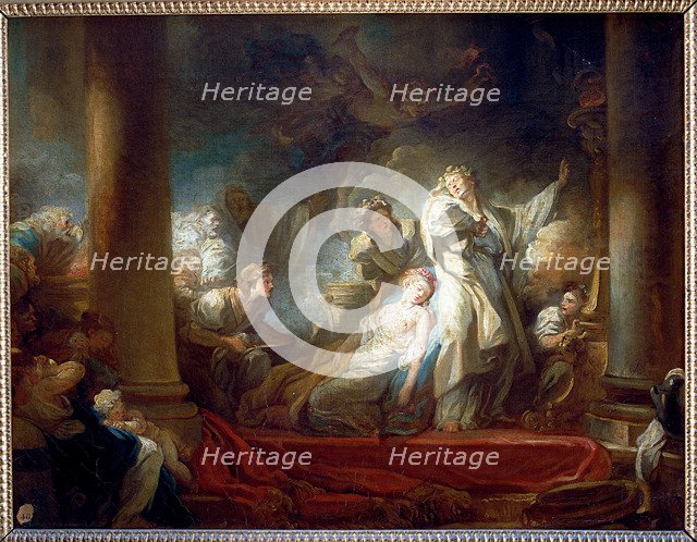 The sacrifice of Caliroe', oil by Fragonard.