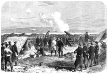 The War in Denmark: Prussian battery at Gaasberg Point, opposite the forts of Düppel, 1864. Creator: Unknown.