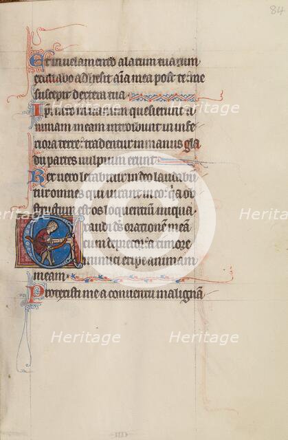 Initial E: An Archer Fitting an Arrow into His Bow; Bute Psalter, text and illumination about 1285. Creator: Bute Master.
