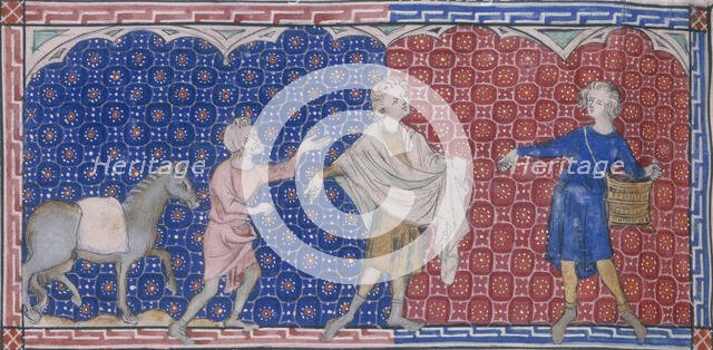 A youth with a basket sowing corn, c1300-c1325. Creator: Unknown.