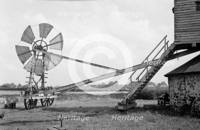 Fan staging at Tottenhill post mill, Norfolk, 1936. Artist: HES Simmons