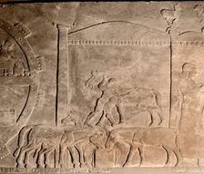 Detail of a relief showing the stables at the camp of Ashurnasirpal II.