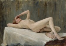 Reclining female model, exercise, 1908-1911. Creator: Maria Wiik.