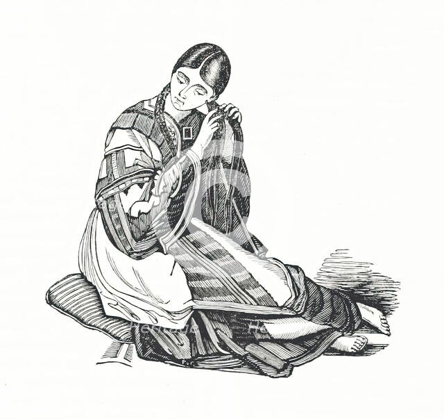 Woman plaiting her hair, 1839.  Creator: Unknown.