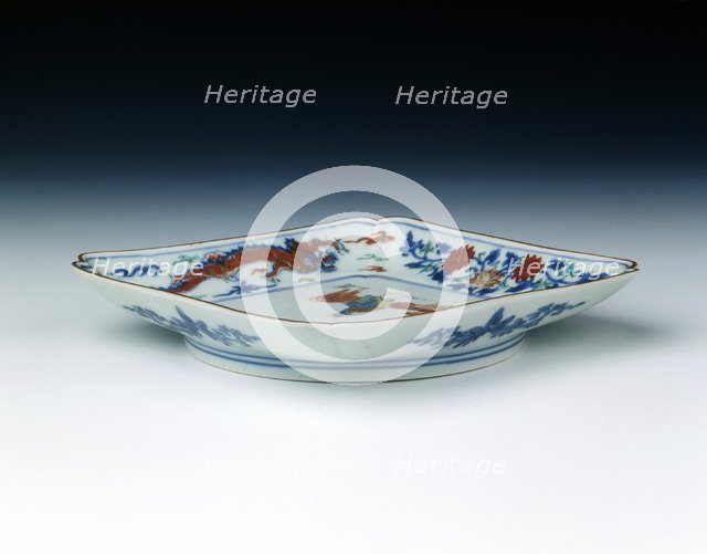 Arita/Kakiemon square dish, middle Edo period, Japan, c1700-1720. Artist: Unknown