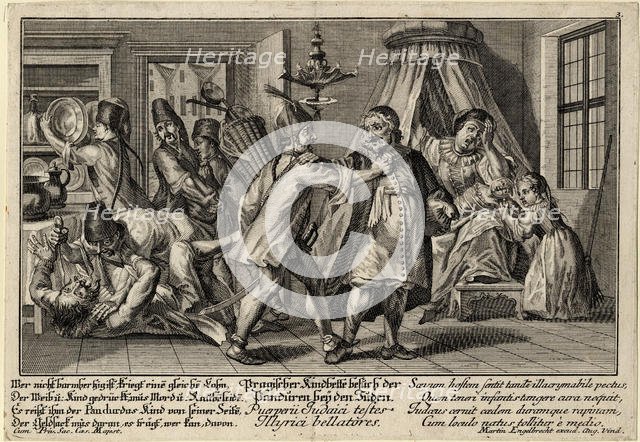 The Pandurs visiting the Jews, ca 1756. Artist: Englebrecht, Martin (1684-1756)