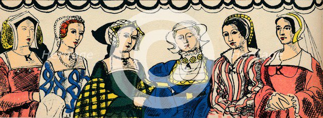 Portraits of Henry VIII's six wives from 1509, (1932). Creator: Rosalind Thornycroft.