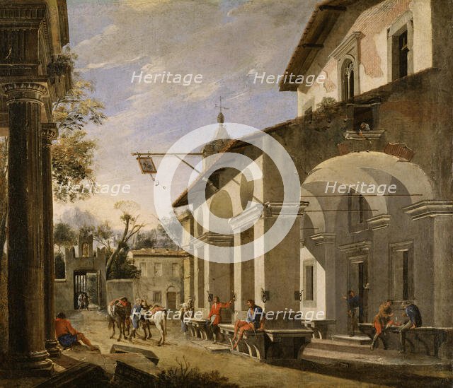 Courtyard of an Inn with Classical Ruins, ca.1621-1647. Creators: Viviano Codazzi, Domenico Gargiulo.