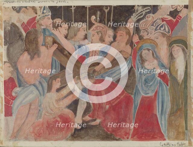 Station of the Cross No. 6: "Veronica Renders Service to Jesus", c. 1936. Creator: Geoffrey Holt.