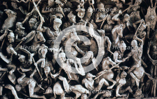 Frieze of Roman soldiers fighting Germanic tribesmen, 1st century. Artist: Unknown