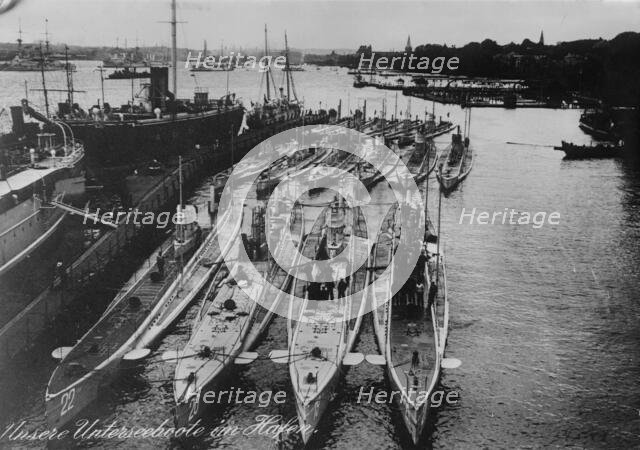 German Submarines in harbor, between c1914 and c1915. Creator: Bain News Service.
